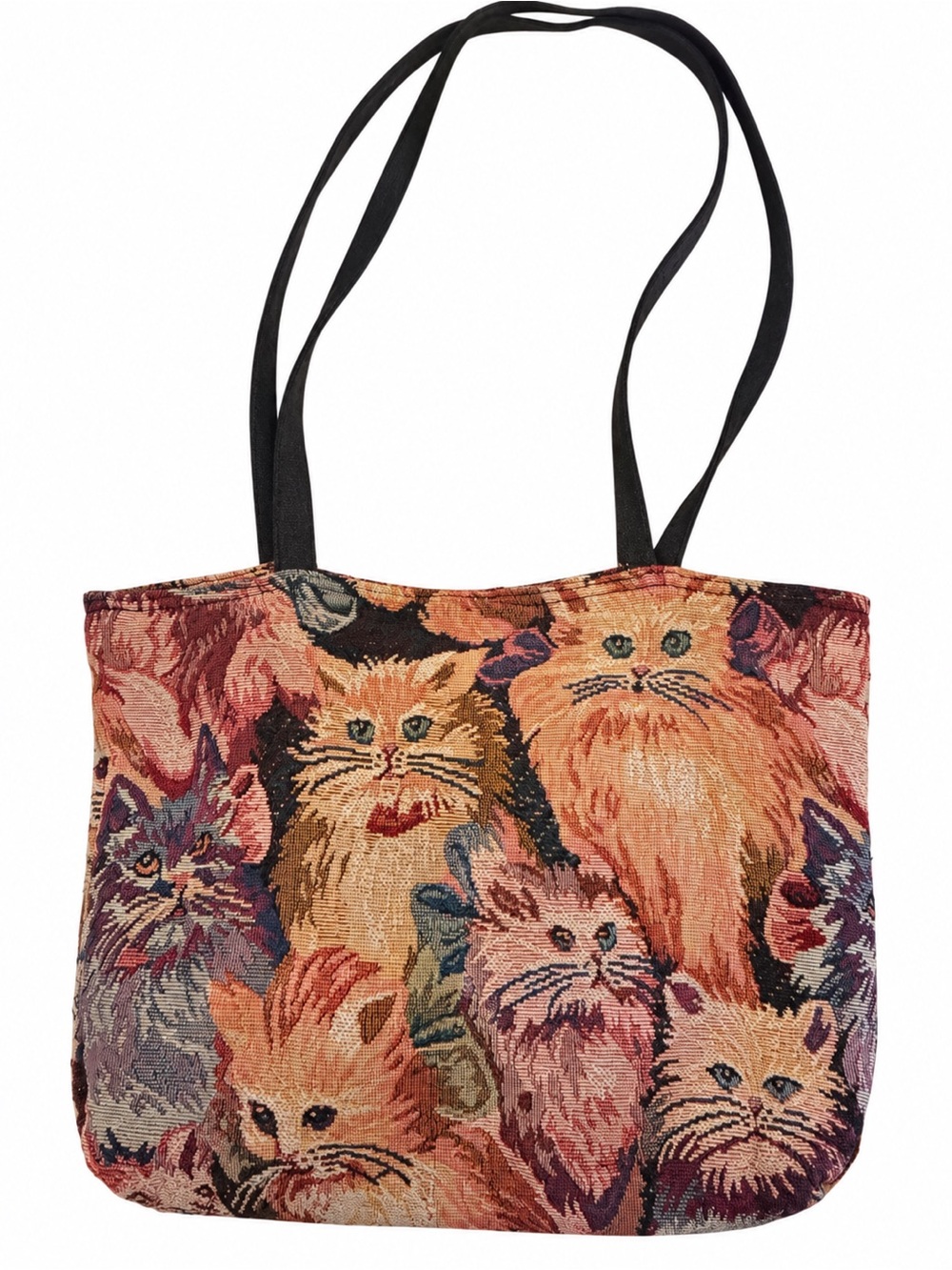 Vintage Cat Tapestry Shoulder Tote Bag β Multicolor Kitty Print